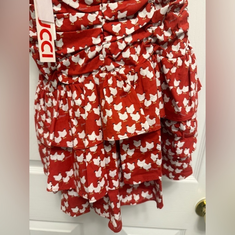 Fiorucci Women’s Red White Chicken Print Ruched Mini Dress Halter Size 42 - Picture 9 of 9